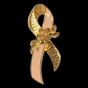 💥2/$24 or 3/$30💥 Vintage Gold and Pink Ribbon Brooch. Breast cancer awareness